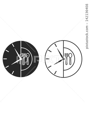 Clock and Plate Icon Representing Intermittent Fasting and Meal Timing 142136408