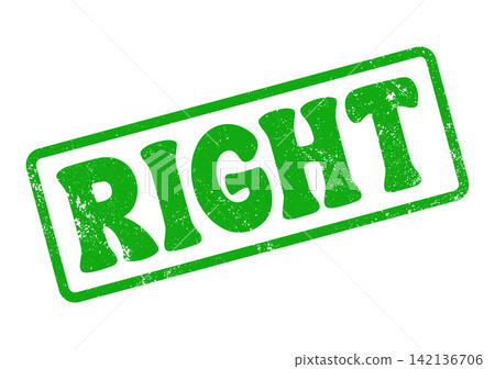 A clear green rubber stamp impression featuring the affirmative word RIGHT indicating correctness A clear green rubber stamp impression featuring the affirmative word RIGHT indicating correctness 142136706