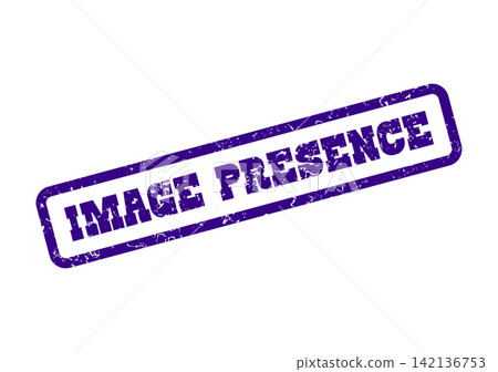A deep purple distressed rubber stamp impression featuring the words IMAGE PRESENCE clearly 142136753
