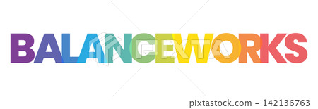 A beautifully balanced BALANCEWORKS text logo featuring a smooth rainbow gradient reflects harmony, equilibrium, and efficient work principles A beautifully balanced BALANCEWORKS text logo featuring a smooth rainbow gradient reflects harmony, equilibrium, and efficient work principles 142136763