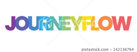 A beautifully rendered multicolored text graphic showcasing the word Journeyflow, depicting smooth progress and a continuous path 142136764