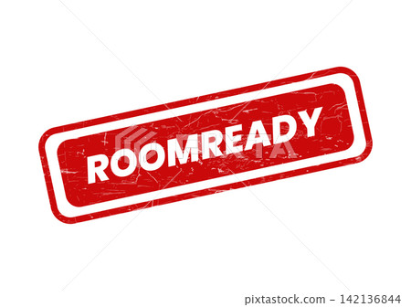 A bold red grunge stamp prominently displaying the phrase roomready, indicating preparedness and immediate availability for use A bold red grunge stamp prominently displaying the phrase roomready, indicating preparedness and immediate availability for use 142136844