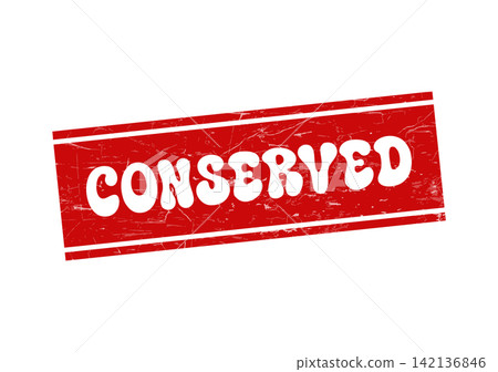A bold red grunge stamp prominently displays the word CONSERVED in white lettering, symbolizing preservation and protection A bold red grunge stamp prominently displays the word CONSERVED in white lettering, symbolizing preservation and protection 142136846
