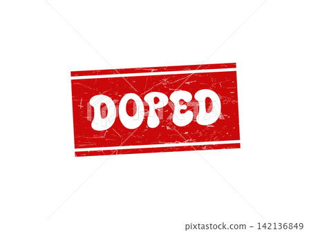 A bold red grunge style stamp featuring the word doped for warning or prohibited substance connotations 142136849
