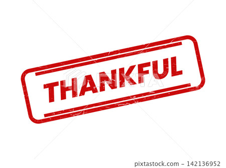 A bold red rectangular grunge effect rubber stamp impression clearly featuring the word THANKFUL for expressing appreciation 142136952