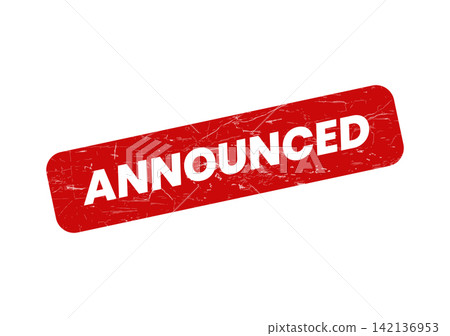 A bold red rectangular grunge effect rubber stamp with the significant word Announced for important declarations A bold red rectangular grunge effect rubber stamp with the significant word Announced for important declarations 142136953