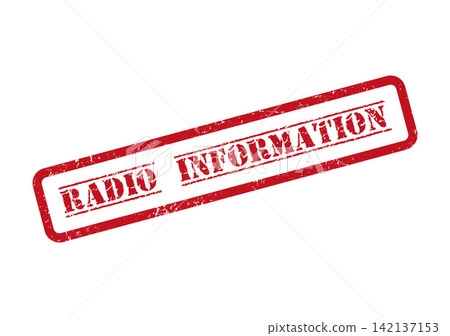 A bold red rubber stamp showing the words Radio Information is pressed onto a smooth white surface A bold red rubber stamp showing the words Radio Information is pressed onto a smooth white surface 142137153