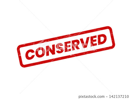 A classic distressed red rubber stamp graphic featuring the word CONSERVED indicating preservation or saved status A classic distressed red rubber stamp graphic featuring the word CONSERVED indicating preservation or saved status 142137210