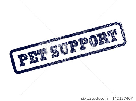 A dark blue grunge rubber stamp impression featuring the words PET SUPPORT for animal care A dark blue grunge rubber stamp impression featuring the words PET SUPPORT for animal care 142137407