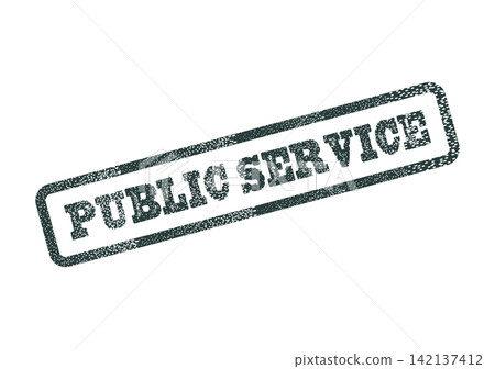 A dark green textured rubber stamp print clearly states the important message of public service A dark green textured rubber stamp print clearly states the important message of public service 142137412