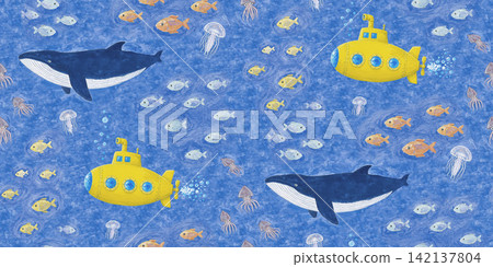 Yellow Submarine & Whale & Fish Underwater Adventure Pattern - Midnight Blue.jpg Yellow Submarine & Whale & Fish Underwater Adventure Pattern - Midnight Blue.jpg 142137804