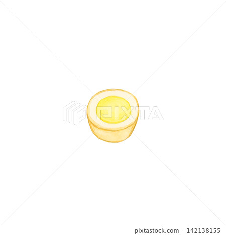 A watercolor illustration of half a boiled egg in oden. 142138155