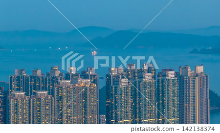 Hong Kong Aug 5 2026 LOHAS Park residential high rises against tranquil ocean bay Hong Kong Aug 5 2026 LOHAS Park residential high rises against tranquil ocean bay 142138374