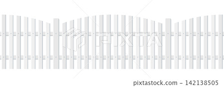 White wooden picket fence seamless background. Wood plank scallop barrier for farm, park, backyard, frontward, garden, country field, palisade. Repeating rustic enclosure border. Vector illustration White wooden picket fence seamless background. Wood plank scallop barrier for farm, park, backyard, frontward, garden, country field, palisade. Repeating rustic enclosure border. Vector illustration 142138505