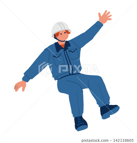 An illustration of a worker wearing a helmet jumping with one arm raised. An illustration of a worker wearing a helmet jumping with one arm raised. 142138605