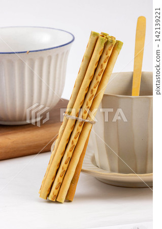 matcha Cream Filled Biscuit Sticks Tied with String matcha Cream Filled Biscuit Sticks Tied with String 142139221