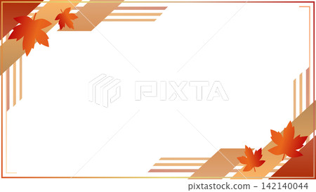 Autumn corner frame background: Minimal vector decoration with autumn leaves and geometric lines. Autumn corner frame background: Minimal vector decoration with autumn leaves and geometric lines. 142140044