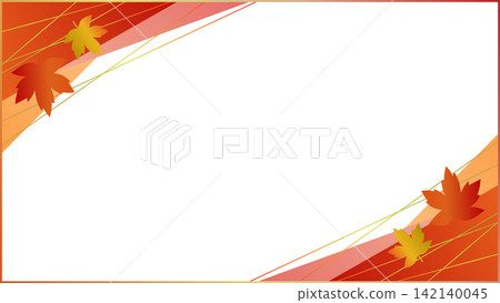 Autumn-colored diagonal frame background: Modern vector frame decoration using autumn leaves and geometric shapes. 142140045