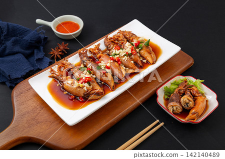 chinese Chilled Tube Squid with Spicy Sauce Dressing chinese Chilled Tube Squid with Spicy Sauce Dressing 142140489