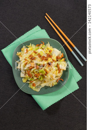 chinese Hand Torn Cabbage with Dried Shrimp Stir Fry 142140573