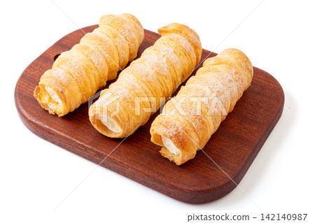 fresh Salted Cream Filled Spiral Bread Roll Dessert 142140987