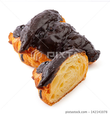 crispy Chocolate Croissant Pastry With Coated Surface crispy Chocolate Croissant Pastry With Coated Surface 142141078