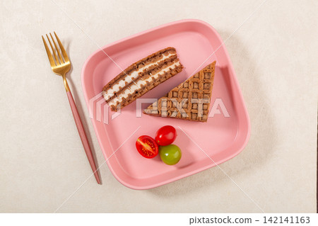 triangle Cocoa Layered Waffle Sandwich Cake Isolated On White Background triangle Cocoa Layered Waffle Sandwich Cake Isolated On White Background 142141163
