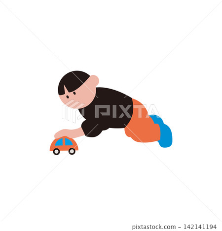Illustration of a child playing with a toy car Illustration of a child playing with a toy car 142141194