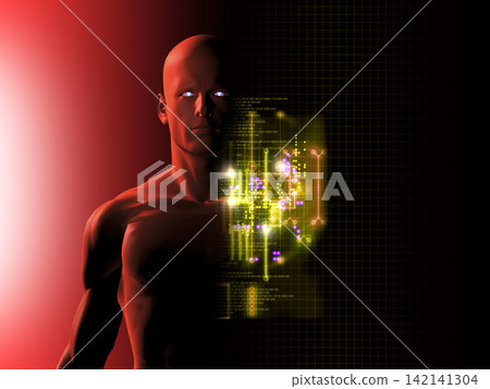 紅色男性人形與發光電路 142141304