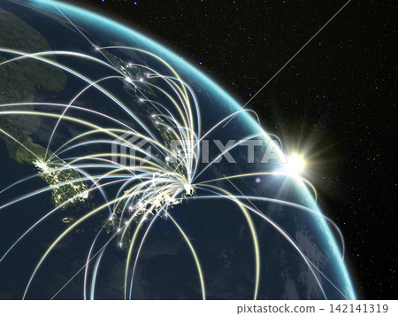 Night view of Japan and network lines as seen from space Night view of Japan and network lines as seen from space 142141319