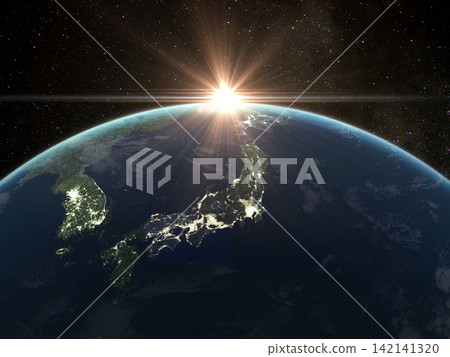 從太空看到的日本夜景與太陽 從太空看到的日本夜景與太陽 142141320