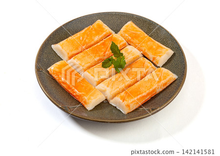 imitation Crab Sticks Cut Slices on Plate imitation Crab Sticks Cut Slices on Plate 142141581
