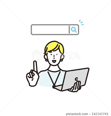 Simple illustration: A business person using a computer to search the internet (vector illustration) Simple illustration: A business person using a computer to search the internet (vector illustration) 142141743