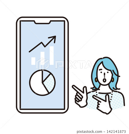 簡圖:一位商務人士正在用智慧型手機查看其資產管理和投資績效。 (向量圖) 簡圖:一位商務人士正在用智慧型手機查看其資產管理和投資績效。 (向量圖) 142141873