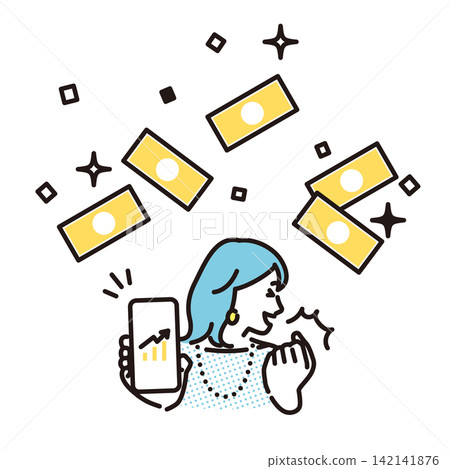簡圖：一位商人因智慧型手機資產管理帶來的利潤成長而感到高興（向量圖） 142141876