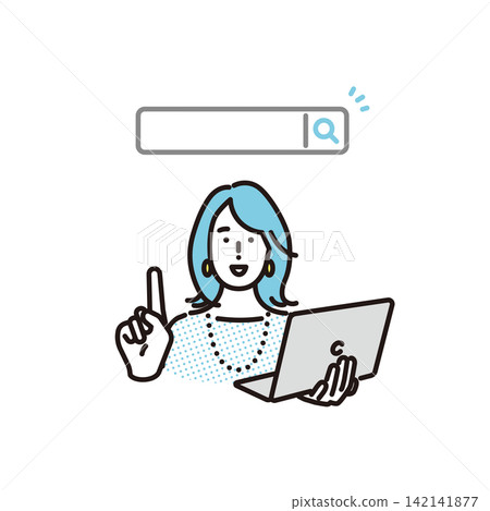 Simple illustration: A business person using a computer to search the internet (vector illustration) Simple illustration: A business person using a computer to search the internet (vector illustration) 142141877