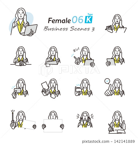Simple illustration set of business people using documents to explain or guide; vector illustrations. 142141889
