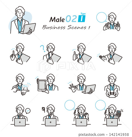 Simple illustration: A set of poses for business people working or giving explanations (vector illustration) Simple illustration: A set of poses for business people working or giving explanations (vector illustration) 142141938