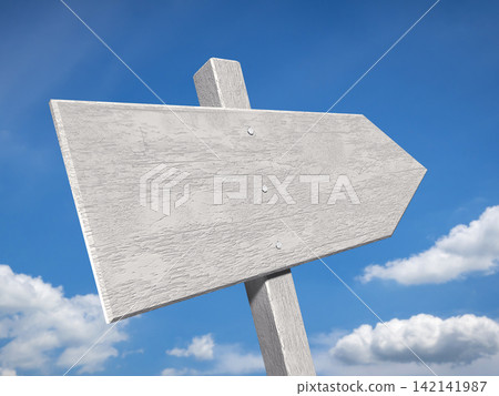 A close-up of the blue sky and a signpost. 142141987
