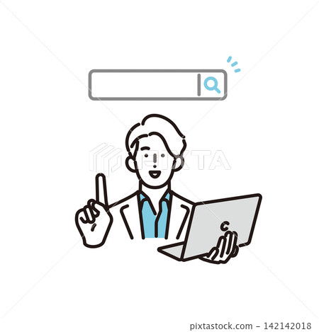 Simple illustration: A business person using a computer to search the internet (vector illustration) Simple illustration: A business person using a computer to search the internet (vector illustration) 142142018