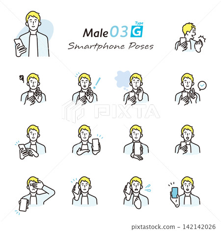 一組簡單的商務人士使用智慧型手機的插圖,展示了他們的面部表情和姿勢。向量圖。 一組簡單的商務人士使用智慧型手機的插圖,展示了他們的面部表情和姿勢。向量圖。 142142026