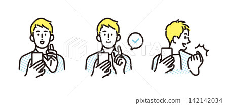 Simple illustration set of business people posing while operating and checking their smartphones (vector illustration) Simple illustration set of business people posing while operating and checking their smartphones (vector illustration) 142142034