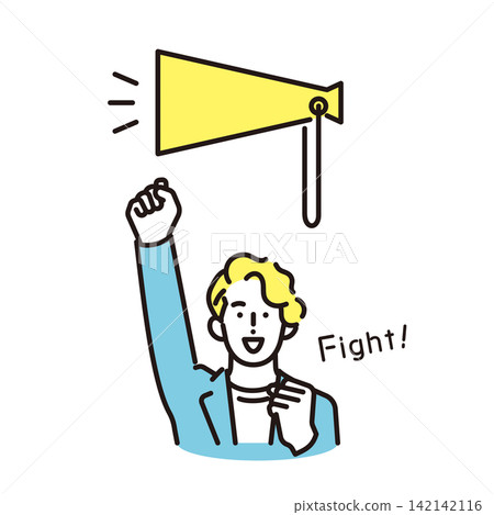 Simple illustration: A business person cheering and sending encouragement with a megaphone (vector illustration) Simple illustration: A business person cheering and sending encouragement with a megaphone (vector illustration) 142142116