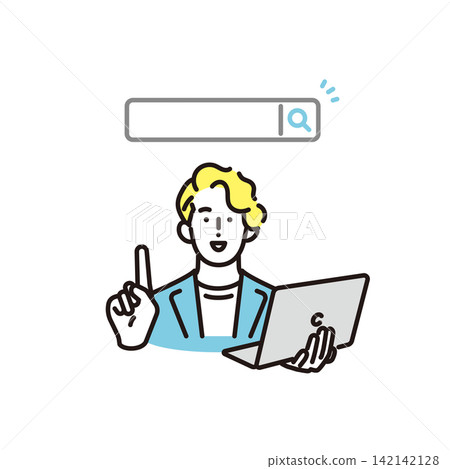 Simple illustration: A business person using a computer to search the internet (vector illustration) Simple illustration: A business person using a computer to search the internet (vector illustration) 142142128
