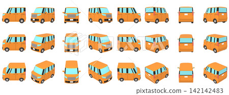 Car illustration material: stylized, small tall wagon, orange, 24-piece set Car illustration material: stylized, small tall wagon, orange, 24-piece set 142142483