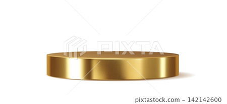 3D round golden or brass metal podium stage pedestal. Elegant cylindrical platform with polished gold finish and realistic metallic reflections. Golden podium for luxury product presentations 3D round golden or brass metal podium stage pedestal. Elegant cylindrical platform with polished gold finish and realistic metallic reflections. Golden podium for luxury product presentations 142142600