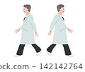 Full-body illustration of a doctor, facing left (set of two), walking pose, hand-drawn, simple. 142142764