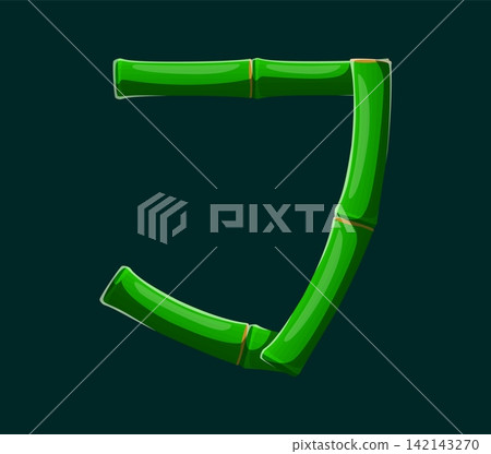Cartoon bamboo alphabet letter J with segmented green cane tubes and joint rings. Vibrant tropical letter for kids English alphabet posters, eco friendly product emblems and Asian restaurant signage Cartoon bamboo alphabet letter J with segmented green cane tubes and joint rings. Vibrant tropical letter for kids English alphabet posters, eco friendly product emblems and Asian restaurant signage 142143270