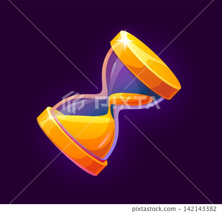 Cartoon magic hourglass icon with realistic metallic reflections and smooth curves. Shiny time management symbol for mobile games, websites, school schedule and countdown screen designs Cartoon magic hourglass icon with realistic metallic reflections and smooth curves. Shiny time management symbol for mobile games, websites, school schedule and countdown screen designs 142143382