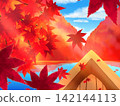 A background image of viewing autumn scenery while riding in a boat. 142144113